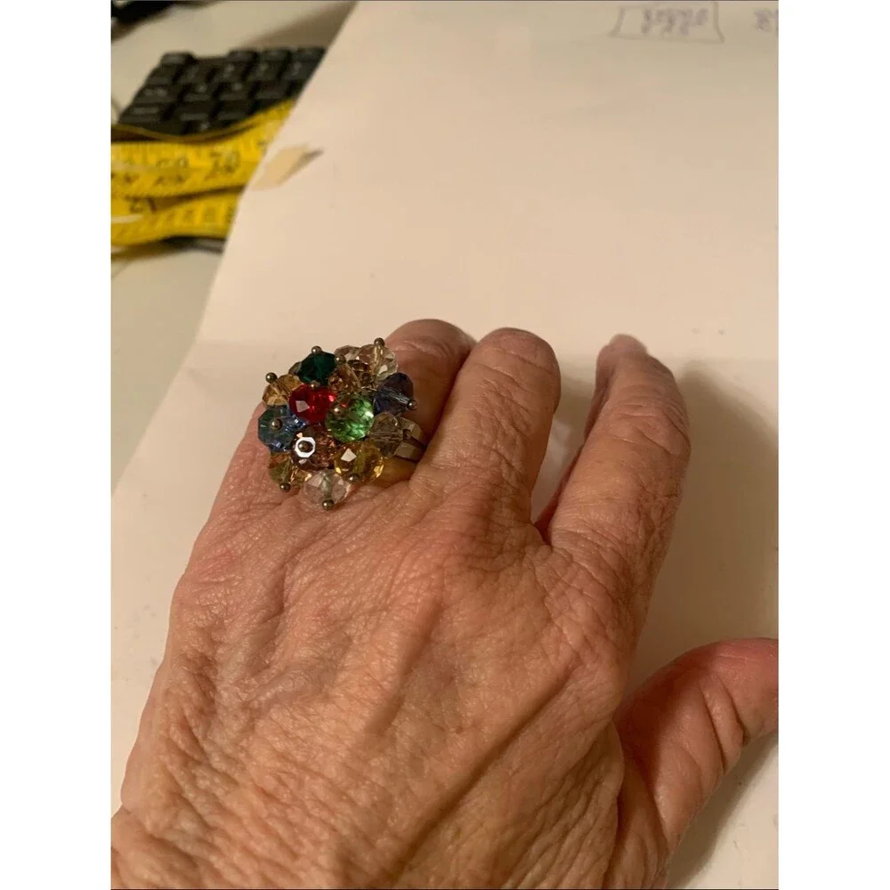 Multicolor Crystal Cluster Statement Ring - Women Jewelry Vintage